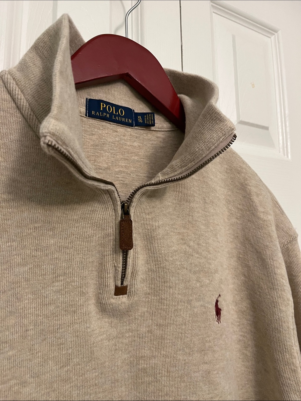 Polo by Ralph Lauren Mens Quarter-Zip Sweater Tan with Brown Pony - Picture 2 of 7